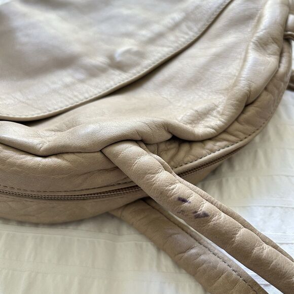 Vintage Julia Duren Beige Leather Handbag Rain Guarded USA Made - Picture 14 of 16